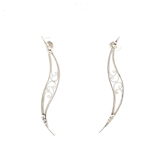 Hand Crafted Jewelry - Filigree Swoosh Earring Sterling Silver